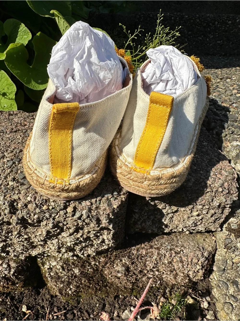 Sylvia cobos boho Women’s Cream Espadrille Slip-Ons with Yellow floral poms